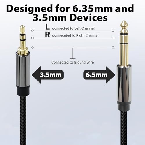 Cyberguys! 3.5mm to 1/4 Cable, TRS to TRS Stereo Audio Cord, 3.5 to 1/4" Braided Cable, Gold-Plated Connectors, Cables for Guitar, Keyboard, Digital Piano, Speaker, Mixer, Amplifier, Headphone, 16ft - size: 16ft