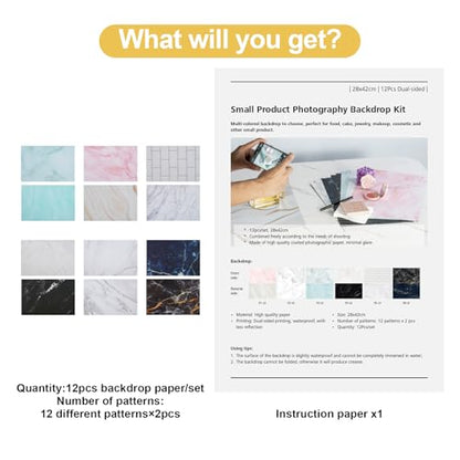 12PCS 12Patterns Product Photography Backdrops,Photo Backdrop Double Sided Marble and Tile Photo Background（16.5X11inch） - color: Marble series