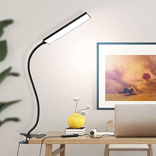 Vansuny Clip on Light LED Desk Lamp with Eye-Caring LED Light and Metal Clip, 6 Level Brightness 3 Color Modes, Power by USB Port 5W Adjustable Neck Reading Lamp for Home and Office (5W, Black) - color: Black