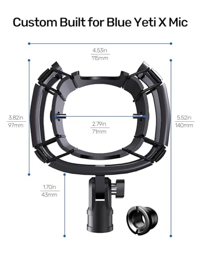 Custom Built for Blue yeti x Shock Mount, 2026 Upgrade Anti-Vibration Suspension Elastic Shock Mount Holder Clip Mics Stand Compatible with Blue yeti x Microphone