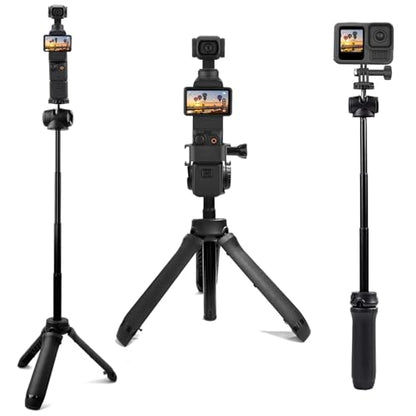 Osmo Pocket 3 Tripod, Extendable Mini Tripod Stand Desk Table and Selfie Stick Tripods for Camera, Portable Lightweight Stand for DJI Osmo Pocket 3 2 Action 5 4, GoPro Hero 13 12 11 10 9 8 and More