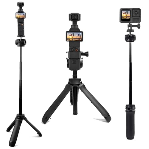 Osmo Pocket 3 Tripod, Extendable Mini Tripod Stand Desk Table and Selfie Stick Tripods for Camera, Portable Lightweight Stand for DJI Osmo Pocket 3 2 Action 5 4, GoPro Hero 13 12 11 10 9 8 and More