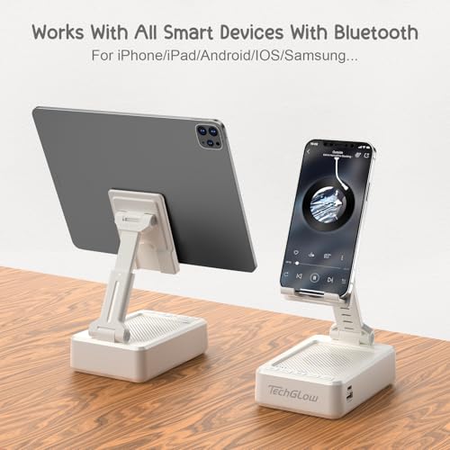 TechGlow Foldable Cellphone Stand with Bluetooth Speaker and Charging Function Birthday Gifts for Men Women Mother Father Brother Sister Teens Cool Tech Gadgets-White - color: White