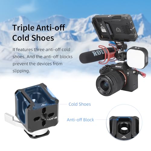 Nitze Triple Cold Shoe Adapter, Quick Release Cold Shoe Mount, with 1/4", 3/8" Locating Holes for ARRI - N45-A1