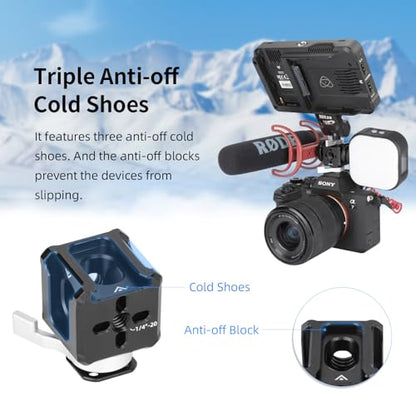 Nitze Triple Cold Shoe Adapter, Quick Release Cold Shoe Mount, with 1/4", 3/8" Locating Holes for ARRI - N45-A1