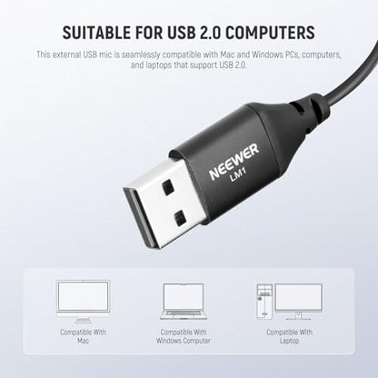 Neewer USB A Lapel Microphone, Plug & Play Mini Omnidirectional Clip On Lavalier Mic 2m Cable for USB 2.0 Mac Windows PC Laptop Computer YouTube Skype Podcast Gaming Vlog Video Conferencing, LM1 - style: 1 Pack w/USB A Plug