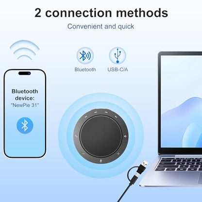 Conference Speaker and Microphone, Dual Al Mics with 360° Voice Pickup & Clear Sound, 10-14H Call Time, Bluetooth & USB-C/A Connection, Speakerphone for 1-6 People, Small Teams & Home Office