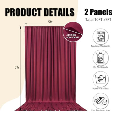 10ft x 7ft Burgundy Backdrop Curtains for Parties, Fabric Satin Background Curtain with Rod Pockets for Weddings, Birthday, Baby Shower, Photography, Graduation Party Backdrop Drapes, 2 Panels - color: Burgundy