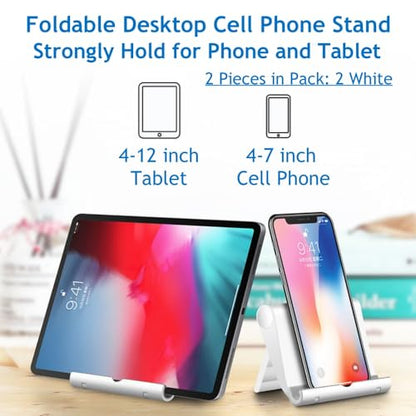 Cell Phone Stand for Desk 2 Pack Mobile Phone Holders Desktop Tablet Stand, Foldable Phone Dock Universal Adjustable Tablet Stand for Desk Compatible with Cell Phone Support (White 2 PCS) - color: White 2 PCS