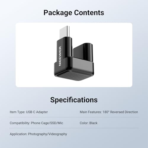 NEEWER USB Type C Adapter, 180 Degree U Shaped USB C OTG Adapter Extender Mobile Photography Accessories Compatible with iPhone 17 16 15 Samsung S25 Ultra Phone Cage & Case, PS017