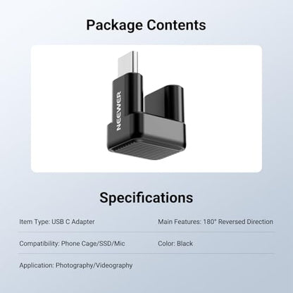 NEEWER USB Type C Adapter, 180 Degree U Shaped USB C OTG Adapter Extender Mobile Photography Accessories Compatible with iPhone 17 16 15 Samsung S25 Ultra Phone Cage & Case, PS017