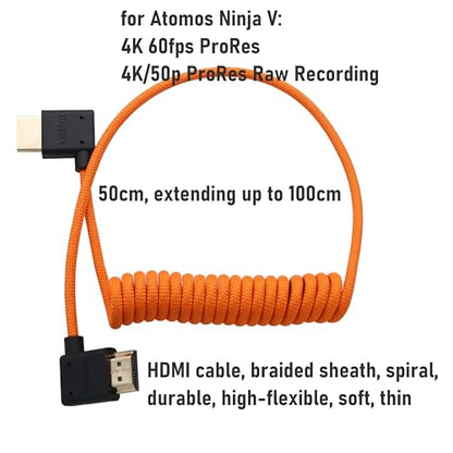 HDMI Cable 8K 4K 60p for Atomos Ninja V Shinobi Ultra, Canon Nikon Sony Lumix Fujifilm Blackmagic ZCAM Portkeys FEELWORLD Andycine Gorga SmallHD Gimbal, Right Left Angle, 50cm - size: Left to Right Angled