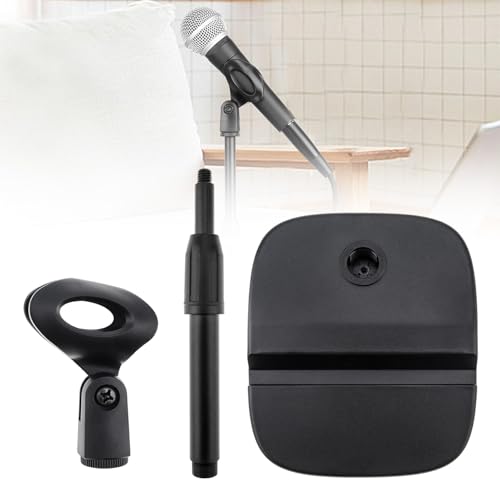 RTNLIT Desktop Mic Stand with Phone Holder, Adjustable Desk Mic Stand with Mic Clip Compatible with Max 1.7 inch Diameter Microphone, Weighted Base, 5/8" to 3/8" Screw Adapter, Height 9.8" to 13.4"