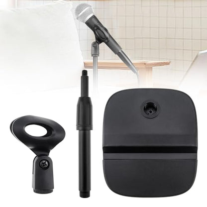 RTNLIT Desktop Mic Stand with Phone Holder, Adjustable Desk Mic Stand with Mic Clip Compatible with Max 1.7 inch Diameter Microphone, Weighted Base, 5/8" to 3/8" Screw Adapter, Height 9.8" to 13.4"