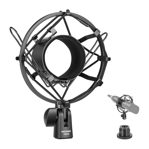 NEEWER Microphone Shock Mount, Mic Holder for Stand & Boom Arm with Elastic Ropes & 3/8" to 5/8" Screw Adapter, Fits Mics of 2.4" to 2.6" (60 to 65mm) Diameter, MS043 - style: MS043