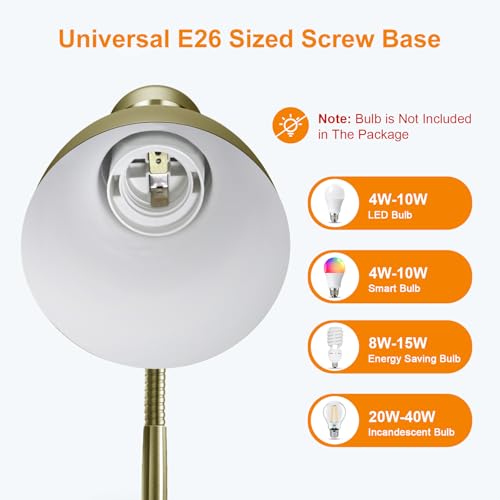 LEPOWER Metal Desk Lamp, Adjustable Goose Neck Table Lamp, Eye-Caring Study Desk Lamps for Bedroom, Study Room and Office (Bronze) | Compact & Sturdy, Space-Saving for Bedside & Dorm, E26 Table Lamp, Eye-Caring, Ldeal for Study, Office, Back to School - c