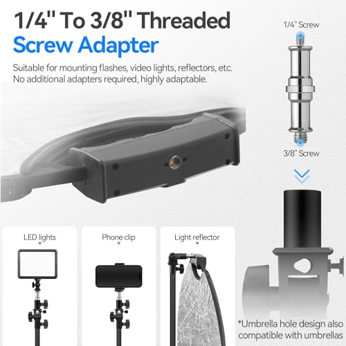 WELLMAKING 2PCS U Shape Tilt Adapter Swivel Mount Umbrella Holder Light Stand with Standard 1/4 to 3/8 inch Metal Male Screw Adapter Spigot Stud for Studio Light Stand, Hotshoe/Coldshoe Adapter
