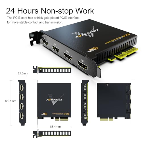 AVMATRIX 1080p60 4-PCI-E Capture Card Live Stream and Record with Ultra-Low Latency on PS5, PS4 Pro, Xbox Series X/S, Xbox One X, in OBS, Twitch, YouTube, Nintendo Switch, PC Windows - color: PCIE-4CH HDMI