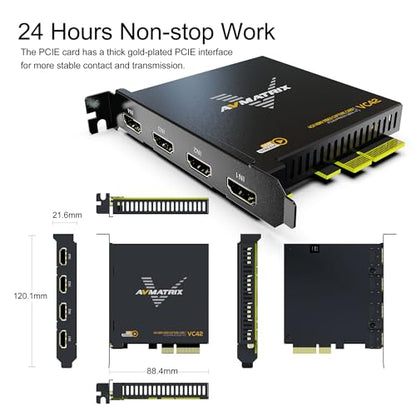 AVMATRIX 1080p60 4-PCI-E Capture Card Live Stream and Record with Ultra-Low Latency on PS5, PS4 Pro, Xbox Series X/S, Xbox One X, in OBS, Twitch, YouTube, Nintendo Switch, PC Windows - color: PCIE-4CH HDMI