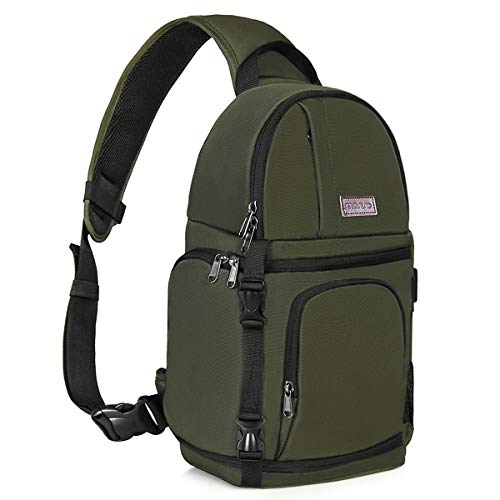 MOSISO Camera Sling Bag, DSLR/SLR/Mirrorless Camera Backpack Case Shockproof Photography Backpack with Tripod Holder & Removable Modular Inserts Compatible with Canon/Nikon/Sony/Fuji, Army Green - color: Army Green