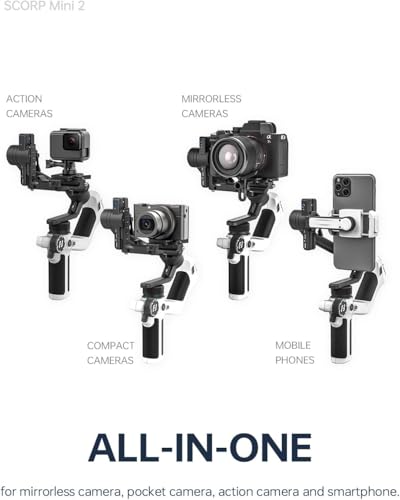 FeiyuTech Official SCORP Mini 2 Kit Gimbal,3-Axis Camera Stabilizer with AI Tracker Fill Light,1,3IN Touch Sreen, for Mirrorless Camera,Smartphone,Action Camera,with Carrying Case,Extension Rod,White