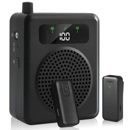 Wireless Voice Amplifier with Lavalier Microphones, Portable Voice Amplifier, Microphone with Speaker, Mini Megaphone with Clip on/Lapel Mic Teacher Microphone for Classroom Speech (Black) - color: Black