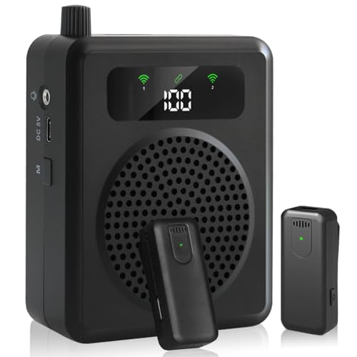 Wireless Voice Amplifier with Lavalier Microphones, Portable Voice Amplifier, Microphone with Speaker, Mini Megaphone with Clip on/Lapel Mic Teacher Microphone for Classroom Speech (Black) - color: Black