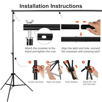 10x7ft Adjustable Photography Backdrop Stand Kit – Photo Studio Background Support with 4 Crossbars, 4 Clamps, 2 Sandbags (with 10 * 7 Feet Black Backdrop Curtain) - color: Black