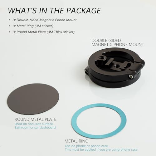 Dual Magnetic Phone Holder, 1/4" Screw Tripod Mount, Gym Magnetic Phone Stand for Car (Black)