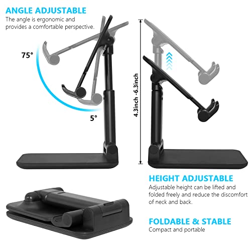 2 Pack Phone Stand for Desk, Angle & Height Adjustable Phone Holder | Fully Foldable & Portable, Compatible with All Under 6.5" Smartphones, Ideal for Home, Office & Travel Use, White & Black - color: D-Black & White
