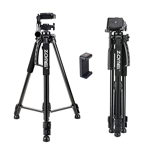 61’’ Camera Tripod,Cell Phone Tripod Stand with Travel Bag and Phone Holder, Professional Travel DSLR Tripods Compatible with Cameras, Cell Phones, Projectors, Webcams, Spotting Scopes - color: Black, size: 61"