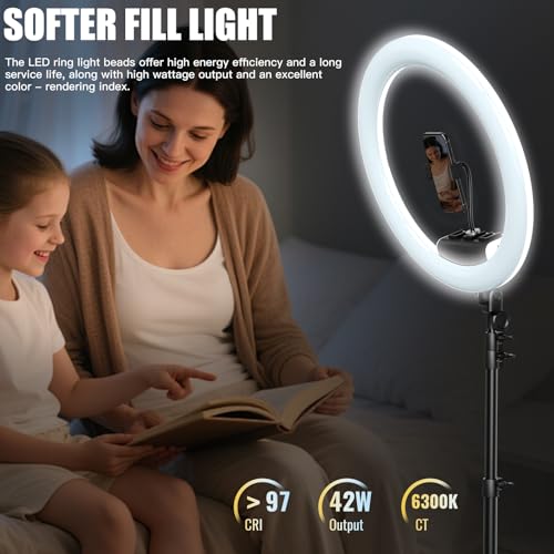 Ring Light with Stand and Phone Holder, 19" Ring Light Tripod for iPhone, Professional LED Circle Light with 78" Tripod, Selfie Ringlight for Live Streaming, Makeup, Barber, TikTok, YouTube, White - color: White