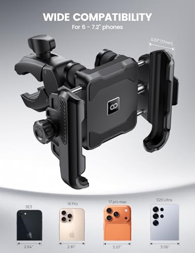 Lamicall Motorcycle Bike Phone Mount - [Upgrade Vibration Dampener] [Camera Friendly] Bike Phone Holder Handlebar Clamp, Bicycle Cell Phone Mount, iPhone 17 16 Pro Max, Galaxy S25 Ultra, 6-7.2" Phones - color: Black
