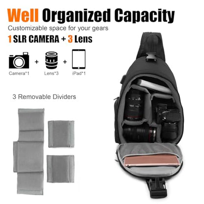 Cwatcun Sling Bag, Crossbody Case for DSLR SLR Canon Nikon Sony Mirrorless Cameras - Photography Backpack for Photographers - color: 2.0 Black
