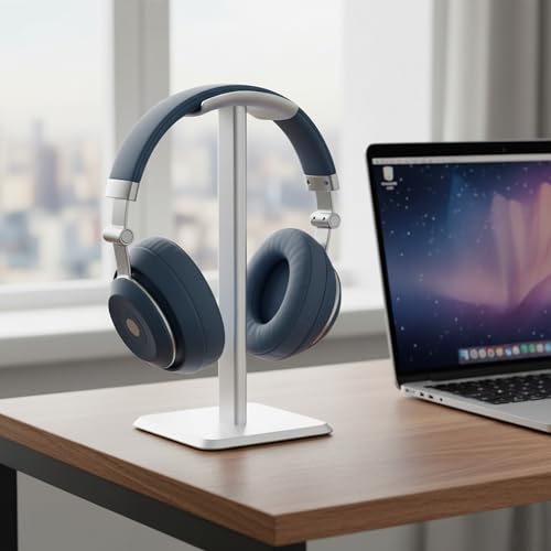 Headphone Stand, Universal Aluminum Alloy Headset Holder with Anti-Slip Base, Stable Supporting Bar for All Headphone Sizes, Ideal for Desk, Gaming, Office, Music Studio, Silver - color: Silver