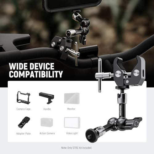 NEEWER 6"/15cm Adjustable Magic Arm with Super Clamp, 1/4" & 3/8" Threads, 1/4" Screws for Flash/LED Light/Microphone/Monitor, Compatible with SmallRig Camera Cage, Max Load: 4.4lb/2kg, ST15C - style: 6"/15cm w/Clamp
