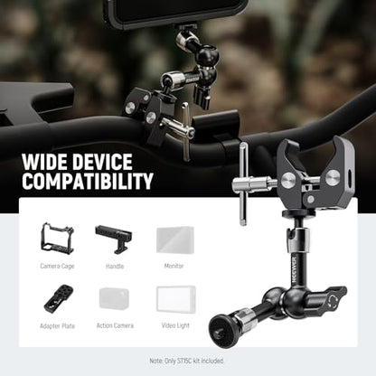 NEEWER 6"/15cm Adjustable Magic Arm with Super Clamp, 1/4" & 3/8" Threads, 1/4" Screws for Flash/LED Light/Microphone/Monitor, Compatible with SmallRig Camera Cage, Max Load: 4.4lb/2kg, ST15C - style: 6"/15cm w/Clamp