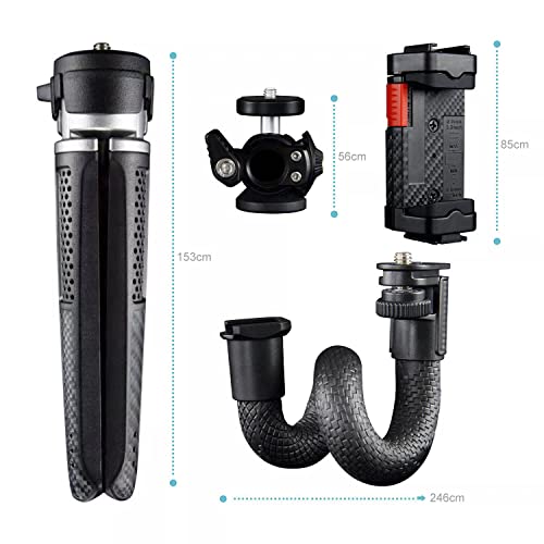 Portable & Sturdy Adjustable Phone Tripod,Cell Phone Mount Easy to Adjust 360° Ball Head, Mini Tripod with Cold Shoe Mount, 1/4'' Screw for Magic Arm,Selfie Stick Stand for Smartphone DSLR Camera
