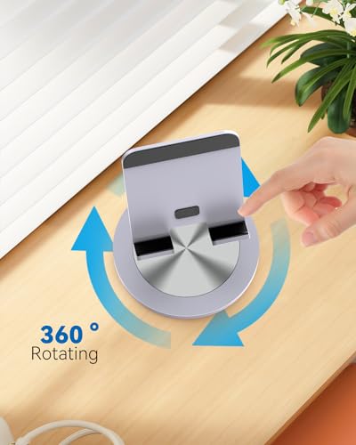 Phone Stand for Desk, 360° Rotating Dual Adjustable Foldable Holder, Heavy Solid All-Aluminum Base Anti-Slip Stable Support for Home Office Study, Fits iPhone Galaxy 4-8" Phones (Grey) - color: Space Grey