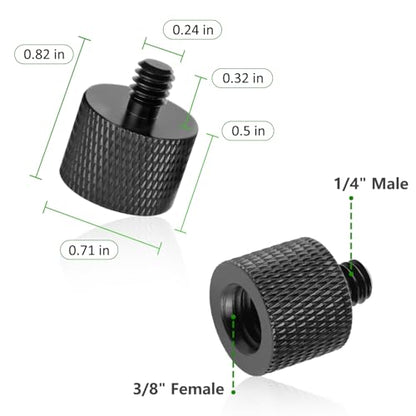 2 Pack 3/8" Female to 1/4" Male Screw Adapter Thread for Tripod Accessories Microphone Holder Camera Mount