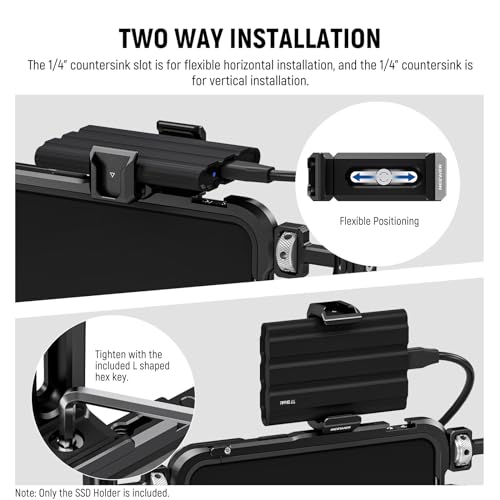Neewer T5 T7 T9 SSD Holder Mount Bracket for iPhone 16 15 Pro Max Phone Cage PA023 PA024, 2.2"-3"/55-75mm SSD Clamp Compatible with Samsung with 1/4" Screw Anti Twist Bevel Edge, Cold Shoe, UA051 - style: UA051