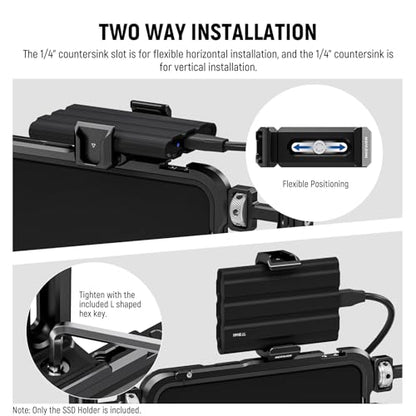 Neewer T5 T7 T9 SSD Holder Mount Bracket for iPhone 16 15 Pro Max Phone Cage PA023 PA024, 2.2"-3"/55-75mm SSD Clamp Compatible with Samsung with 1/4" Screw Anti Twist Bevel Edge, Cold Shoe, UA051 - style: UA051
