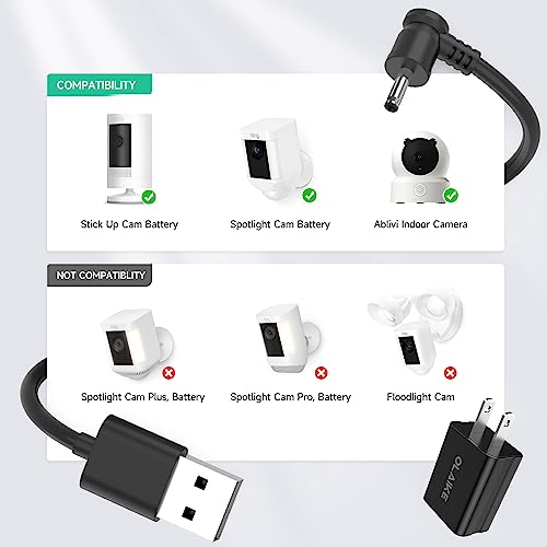 OLAIKE 8m/26ft Indoor/Outdoor Power Adapter for Ring Stick Up Cam Battery 3rd Gen/2nd Gen/Plug-in, Ring Spotlight Cam Battery, Weatherproof Cable Continuously Charge Camera (No Camera), Black - color: Black(8m/26ft)