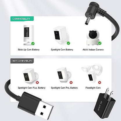 OLAIKE 8m/26ft Indoor/Outdoor Power Adapter for Ring Stick Up Cam Battery 3rd Gen/2nd Gen/Plug-in, Ring Spotlight Cam Battery, Weatherproof Cable Continuously Charge Camera (No Camera), Black - color: Black(8m/26ft)