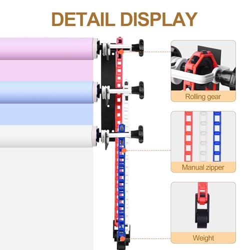 EMART Photography Backdrop Wall Mount 3 Roller Support System with 2 x Tri-fold Hooks, 6 x Expand Bar, 3 x Chain, Manual Photo Background Holder, Ceiling Mounted for Studio Live Streaming Game Video - size: 3 chains