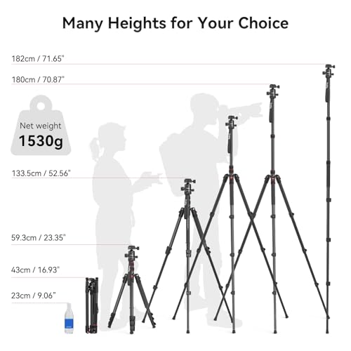 SmallRig Camera Tripod, 71" Foldable Aluminum Tripod/Monopod, 360°Ball Head Detachable, Payload 33lb, Adjustable Height from 16" to 71" for Camera, Phone - style: 71"