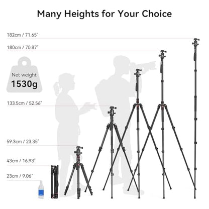 SmallRig Camera Tripod, 71" Foldable Aluminum Tripod/Monopod, 360°Ball Head Detachable, Payload 33lb, Adjustable Height from 16" to 71" for Camera, Phone - style: 71"