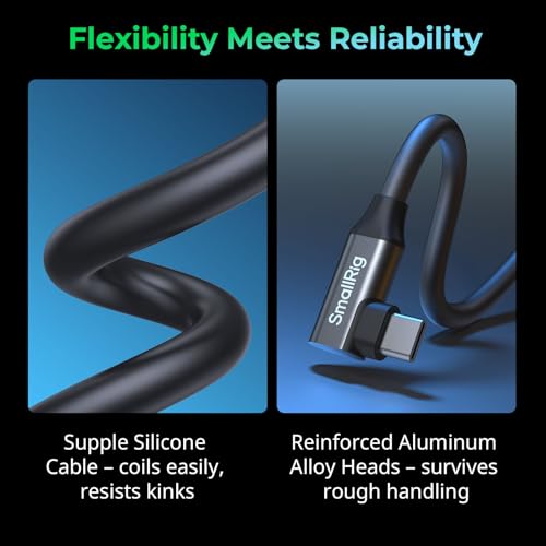 SMALLRIG USB4 40Gbps USB-C Cable, 240W Fast Charging & 8K@60Hz Video & 40Gbps Data Transfer, 35cm/13.8in Straight to Angled Connectors with Cable Tie, for MacBook for iPad Pro for iPhone - 5075 - size: 13.8 in (35 cm), style: Straight to Angled