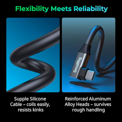 SMALLRIG USB4 40Gbps USB-C Cable, 240W Fast Charging & 8K@60Hz Video & 40Gbps Data Transfer, 35cm/13.8in Straight to Angled Connectors with Cable Tie, for MacBook for iPad Pro for iPhone - 5075 - size: 13.8 in (35 cm), style: Straight to Angled