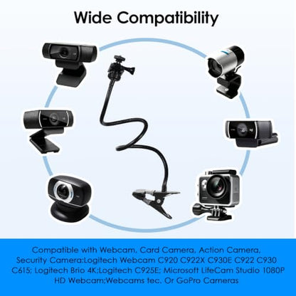 Webcam Stand, Flexible Gooseneck Desk Camera Mount Clamp, Desk Webcam Arm Compatible with Logitech C960 C930e C930 C920 C920S C922x C922 Brio 4K C925e C615, 1/4" Thread